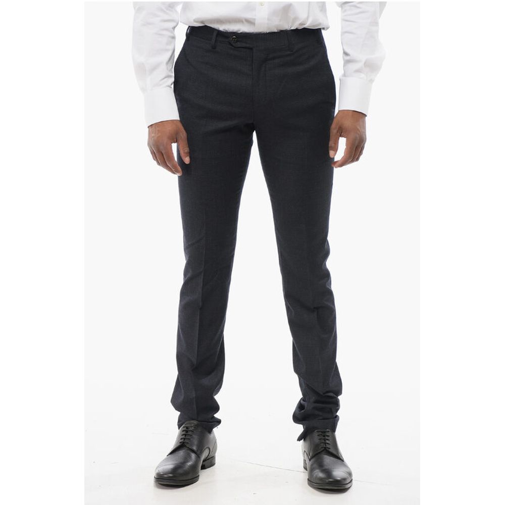 Corneliani Pin Check Wool Blend Pants with Belt Loops
