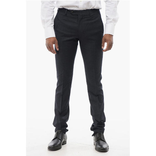 Corneliani Pin Check Wool Blend Pants with Belt Loops