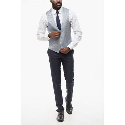 Corneliani Blended Silk Damasked Motif Vest with Half-Belt