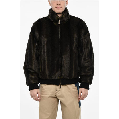 Dsquared² Vegan Fur Bomber With Faux-Leather Logo