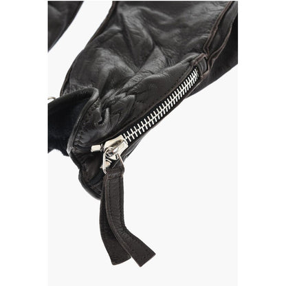 Dsquared² Leather Gloves With Half Zip and Embossed Logo