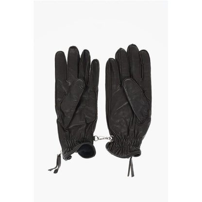Dsquared² Leather Gloves With Half Zip and Embossed Logo