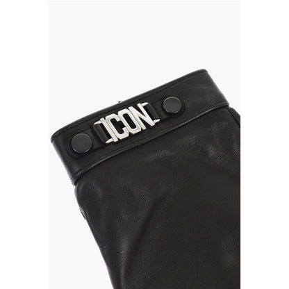 Dsquared² Leather ICON Gloves With Metal Detail and Button
