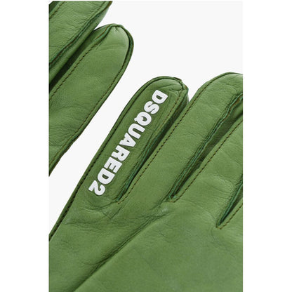 Dsquared² Leather Gloves With Half Zip and Embossed Logo