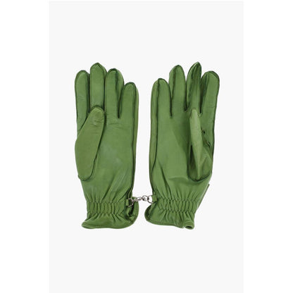 Dsquared² Leather Gloves With Half Zip and Embossed Logo