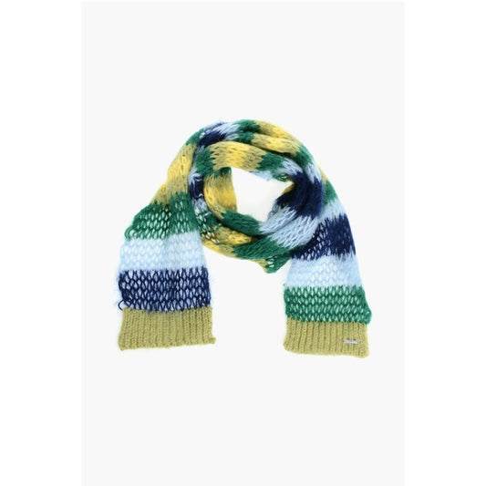 Dsquared² Striped Mohair Blend Scarf with Silver Tone Logo
