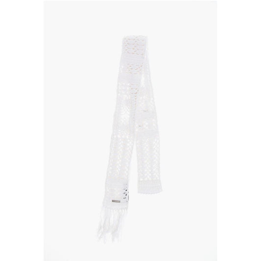 Dsquared² Solid Color Crochet Scarf with Fringes