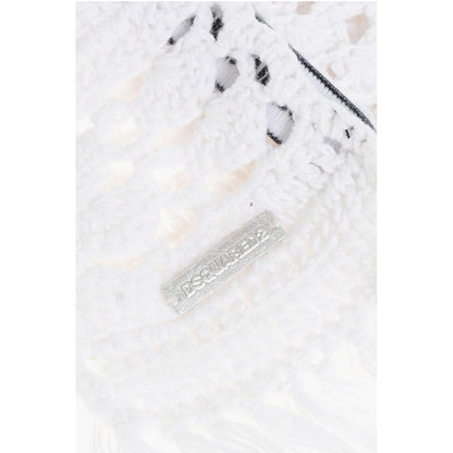 Dsquared² Solid Color Crochet Scarf with Fringes