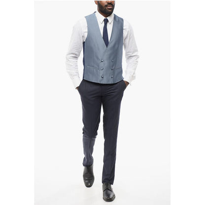 Corneliani CODE Blended Silk Double-Brested Vest with Slit Pocket
