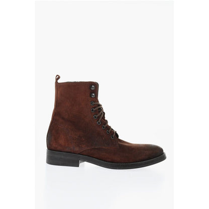 Corneliani Solid Color Suede Ankle Boots with Side Zip