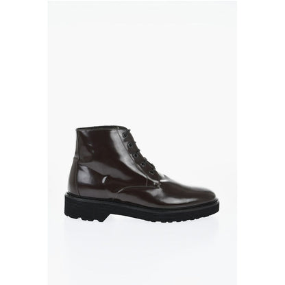 Corneliani Solid Color Patent Leather Ankle Boots with Vibram Sole