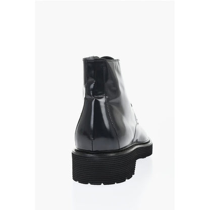 Corneliani Solid Color Patent Leather Ankle Boots with Vibram Sole
