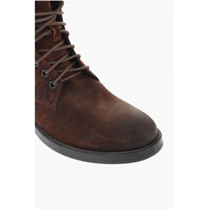 Corneliani Solid Color Suede Ankle Boots with Side Zip