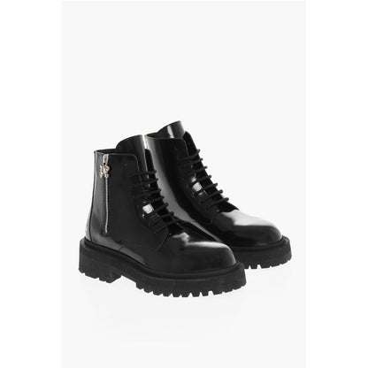 Palm Angels Brushed Leather Combat Boots With Logo Print