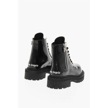 Palm Angels Brushed Leather Combat Boots With Logo Print