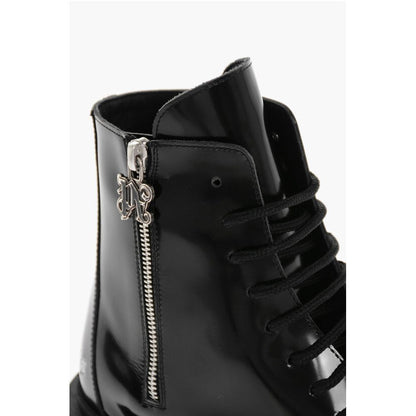 Palm Angels Brushed Leather Combat Boots With Logo Print