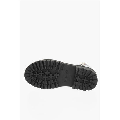 Palm Angels Brushed Leather Combat Boots With Logo Print