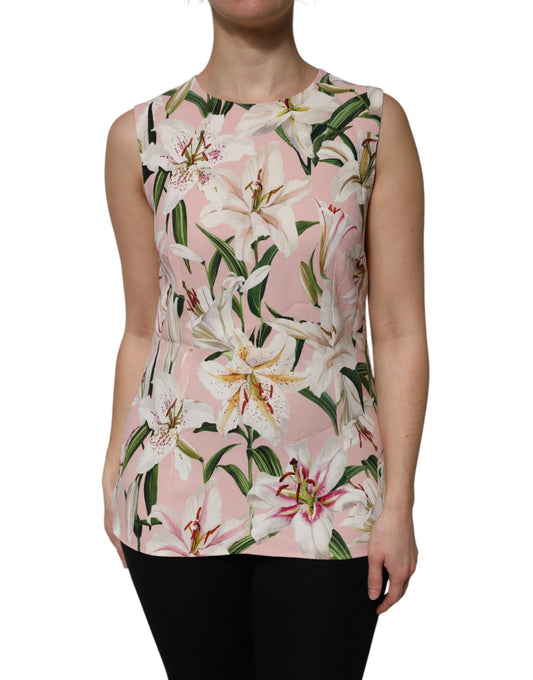 Dolce & Gabbana Pink Floral Print Sleeveless Tank Blouse Top