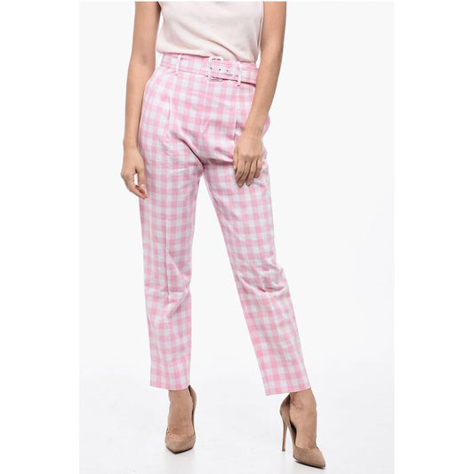 Prada Single-pleated Vichy Cotton Pants with Belt