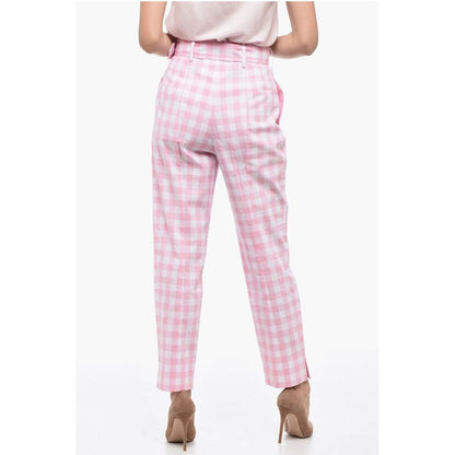Prada Single-pleated Vichy Cotton Pants with Belt