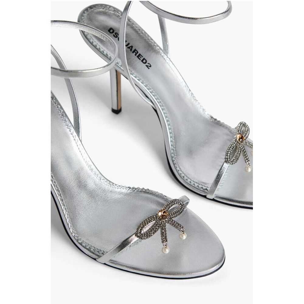 Dsquared² Metallic Effect Leather Sandals With Strap Heel 12 cm