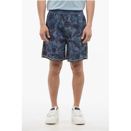 Diesel Plant Motif Lightweight Cotton Shorts with Logoed Elastic Ba