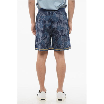 Diesel Plant Motif Lightweight Cotton Shorts with Logoed Elastic Ba