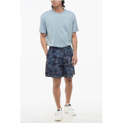 Diesel Plant Motif Lightweight Cotton Shorts with Logoed Elastic Ba