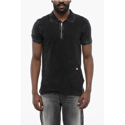 Diesel RED TAG Acid Wash Effect T-SMITH-ZIP Polo Shirt with Half Zi