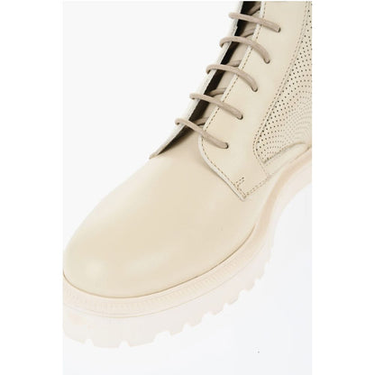 Woolrich Perforated Leather Combat Booties with Back Zip