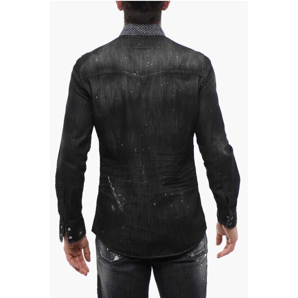 Dsquared² Distressed Denim Shirt with Rhinestones