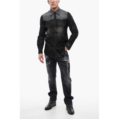 Dsquared² Distressed Denim Shirt with Rhinestones