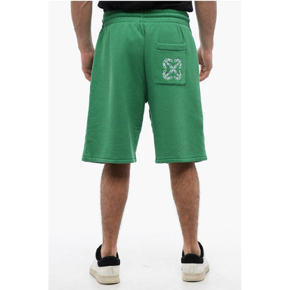 Off-White Brushed Cotton jogger Shorts With Embroidered Bandana Logo
