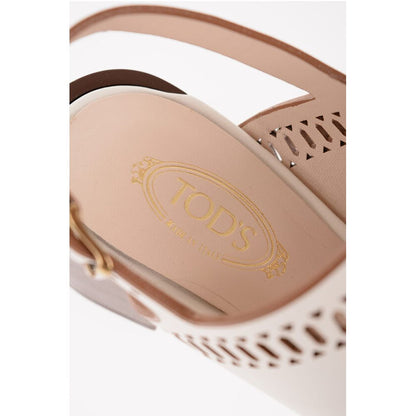 Tod's Laser Cut Leather Sandals with Wooden Heel 5,5cm