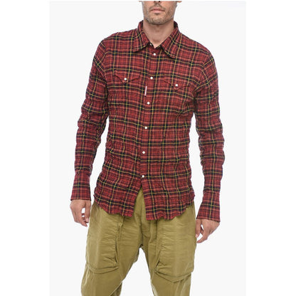 Dsquared² Check-patterned Shirt with Wrinkled Effect