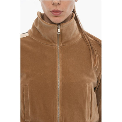 Palm Angels Velvet Sweatshirt with Zip Closure