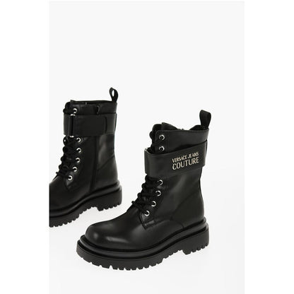 Versace JEANS COUTURE Faux Leather DREW Combat Boots with Metal Logo