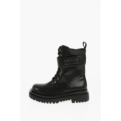Versace JEANS COUTURE Faux Leather DREW Combat Boots with Metal Logo