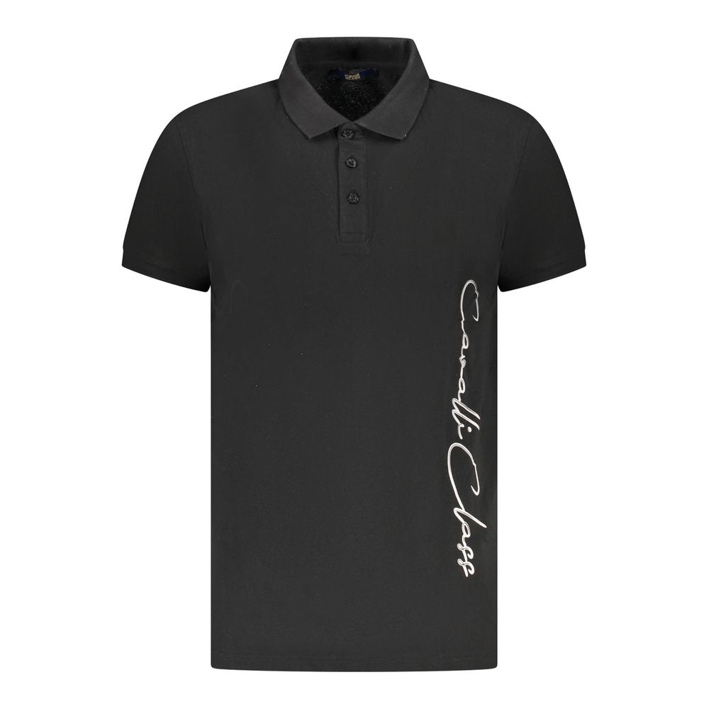 Cavalli Class Black Cotton Men Polo Shirt