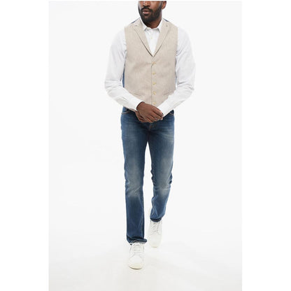 Corneliani C COLLECTION 5 Buttons Linen Blend Vest With Jetted Pockets