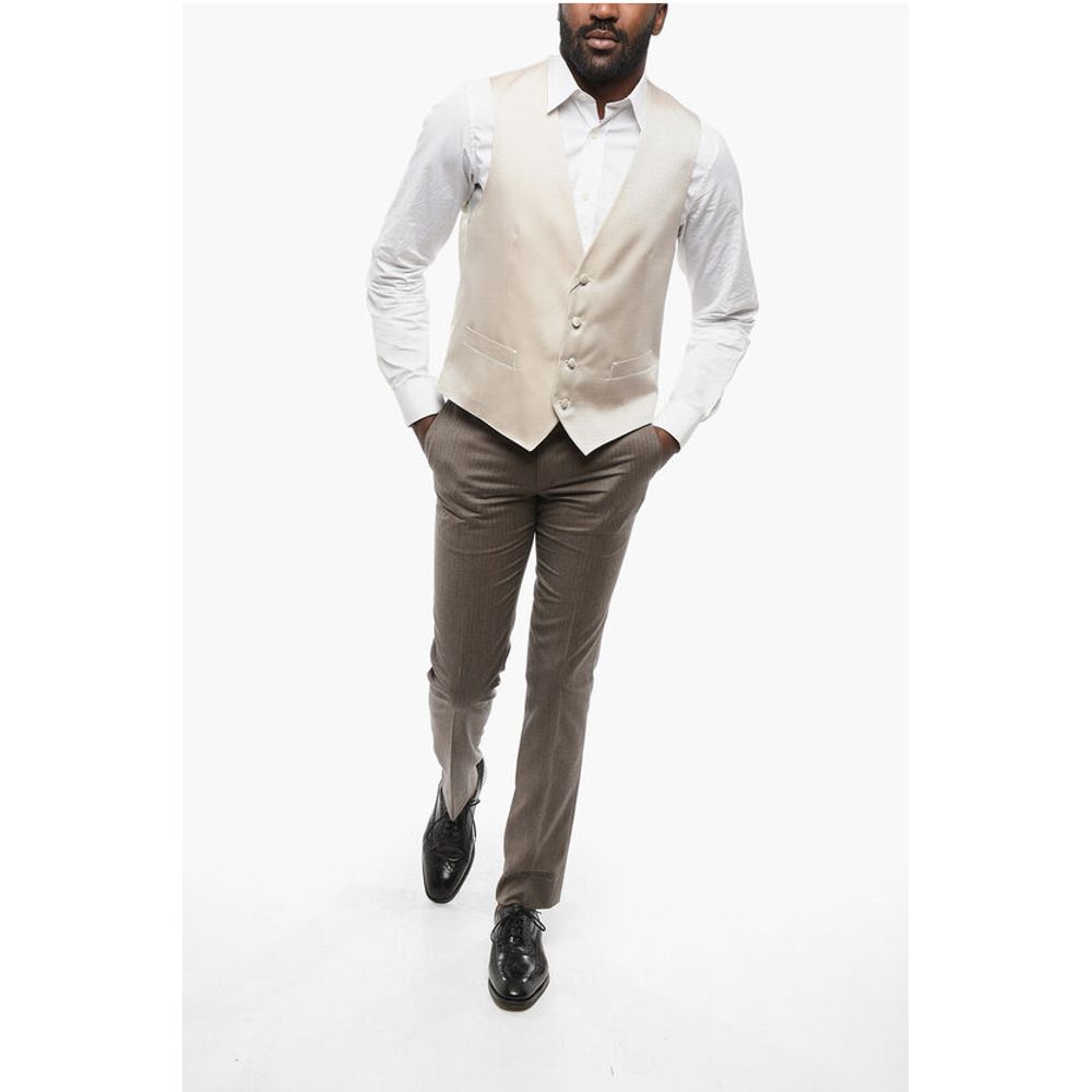 Corneliani CODE 4 Buttons Silk Blend Vest With Jetted Pockets