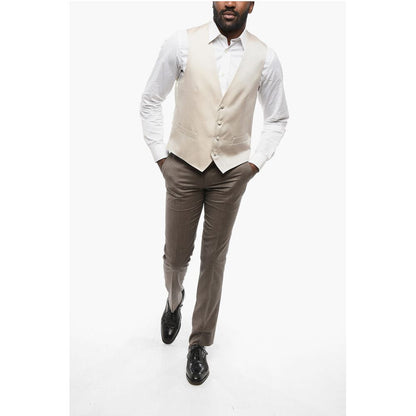Corneliani CODE 4 Buttons Silk Blend Vest With Jetted Pockets