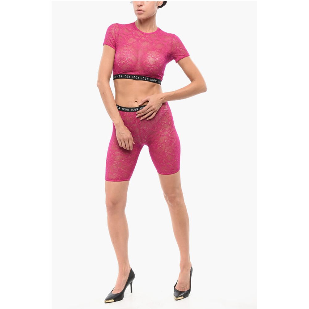Dsquared² Lace Crop Top with Logoed Elastic Band