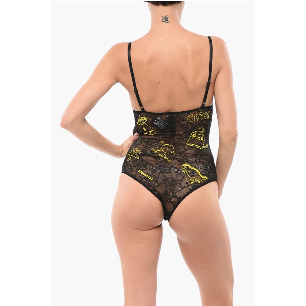 Dsquared² Lace Bodysuit with All-Over Embroideries