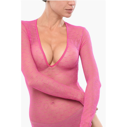 Dsquared² Long-sleeved Monogram Lace Bodysuit