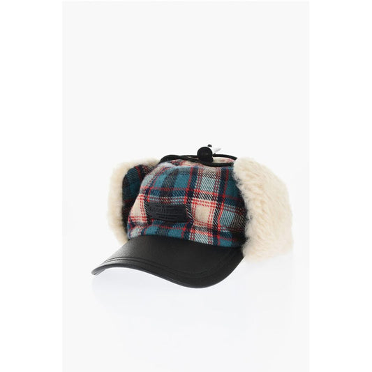 Dsquared² Checked Wool Blend Deerstalker Hat with Textured Leater Viso