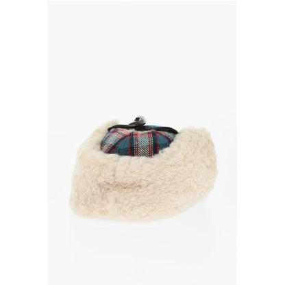 Dsquared² Checked Wool Blend Deerstalker Hat with Textured Leater Viso