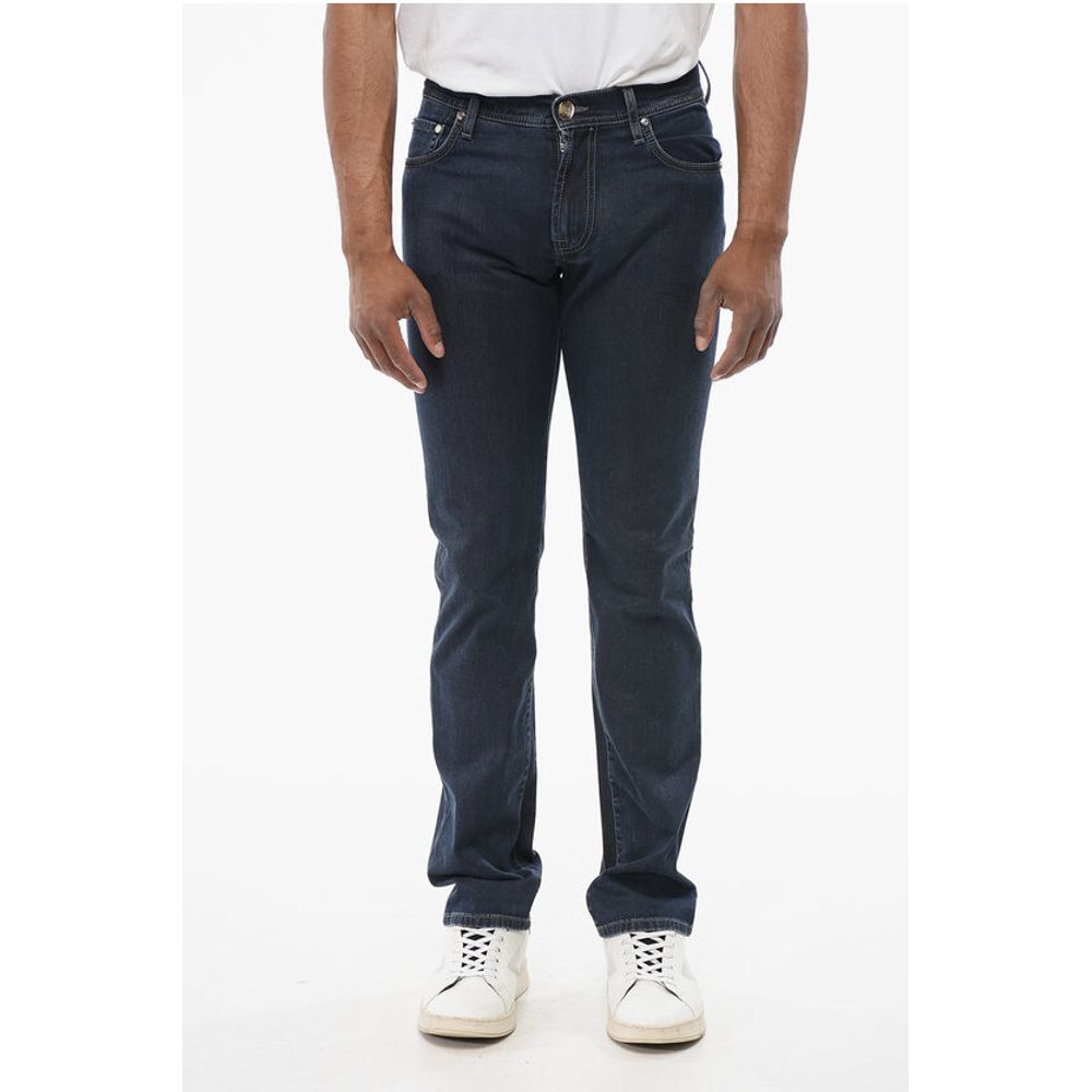 Corneliani ID LUXURY DENIM Dark-washed Denims with Ton-sur-ton Embroide