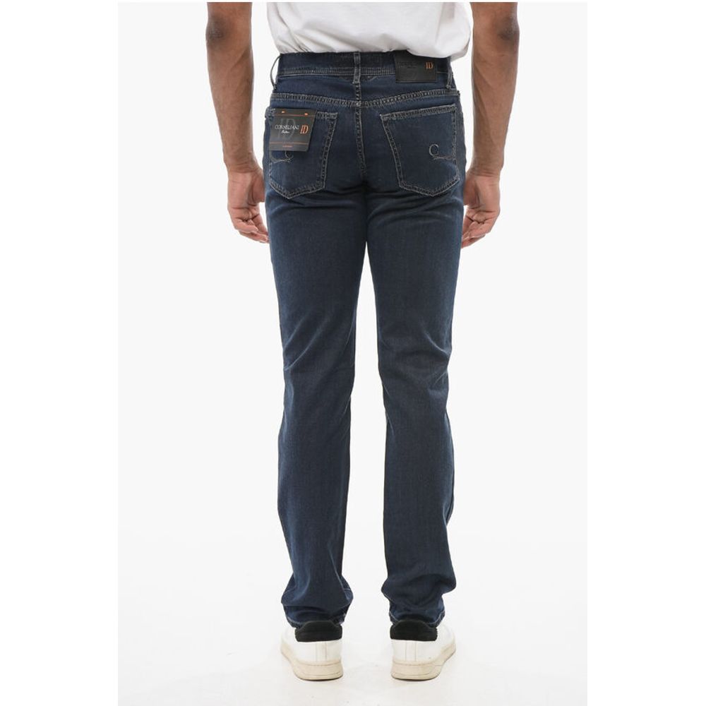 Corneliani ID LUXURY DENIM Dark-washed Denims with Ton-sur-ton Embroide