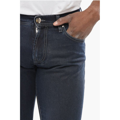 Corneliani ID LUXURY DENIM Dark-washed Denims with Ton-sur-ton Embroide